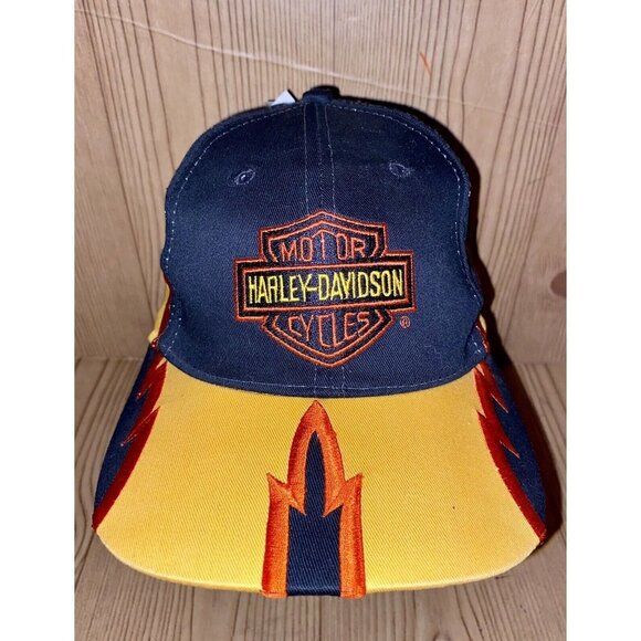 Harley Davidson Motorcycles Fire Brim Vintage Snapback Cap Hat - Picture 1 of 7